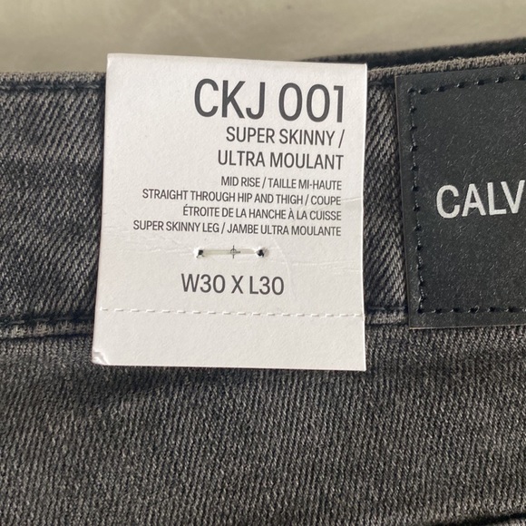 Calvin Klein Jeans - Mid Rise Super Skinny - Grey Jeans - Size 30 × 30 - Picture 3 of 6